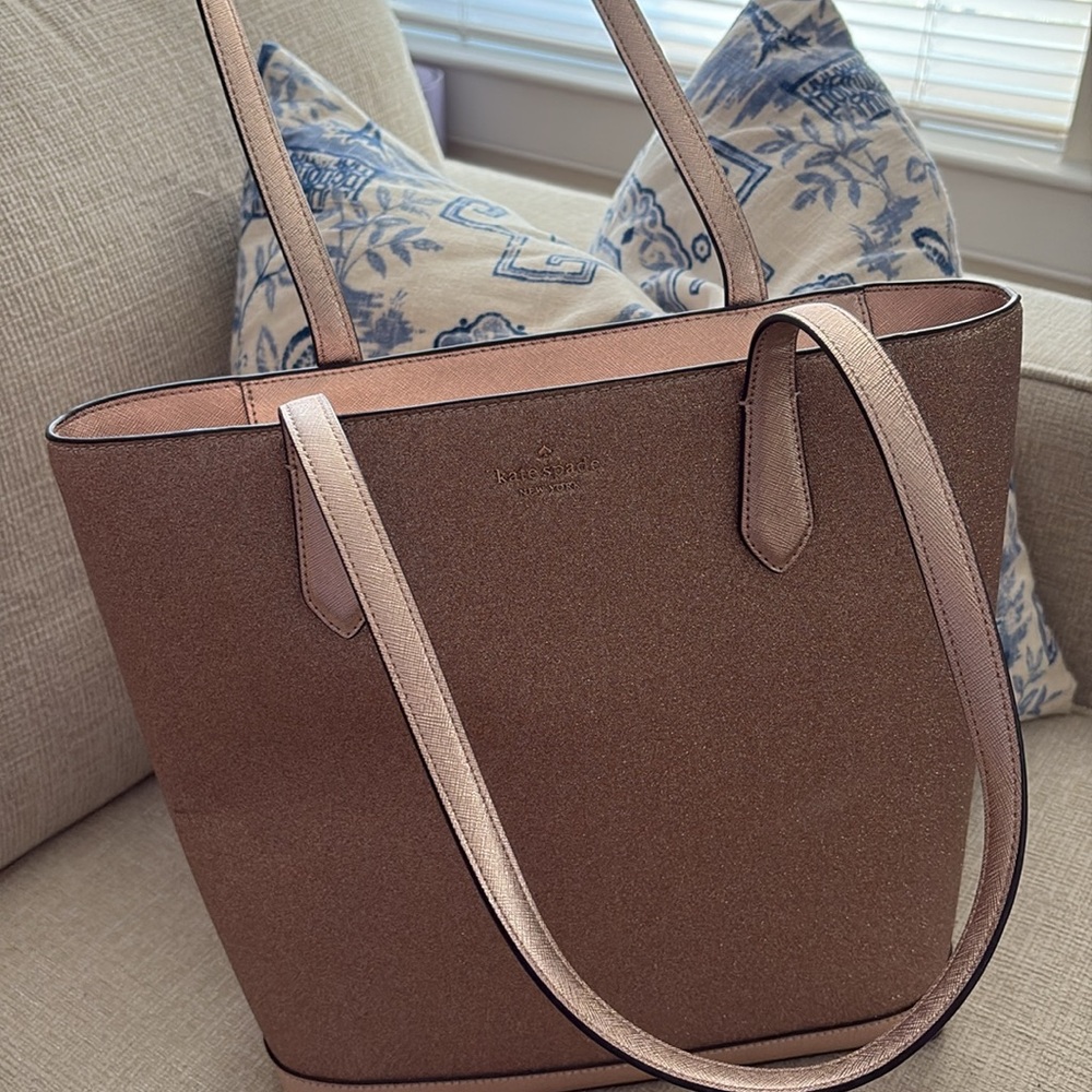 Brand New No Tag Kate Spade Pink/Rose Gold Glitter Tinsel Tote